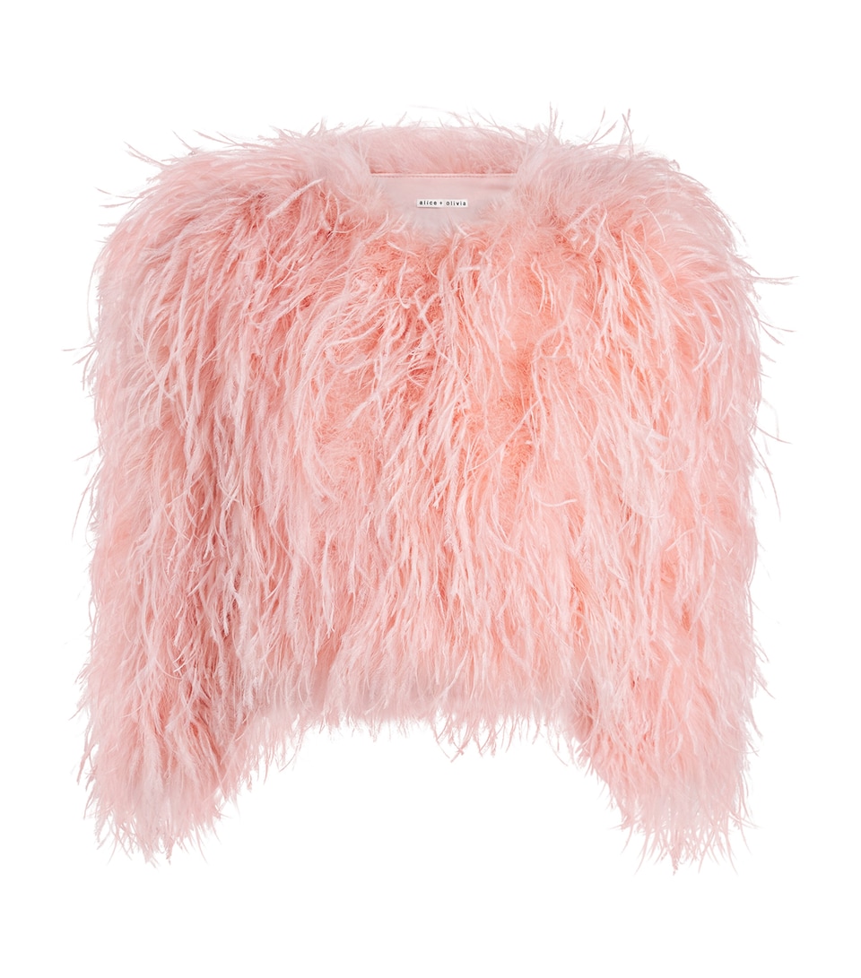 Alice+Olivia Womens Ostrich Feather Kidman Jacket En Rose Toile