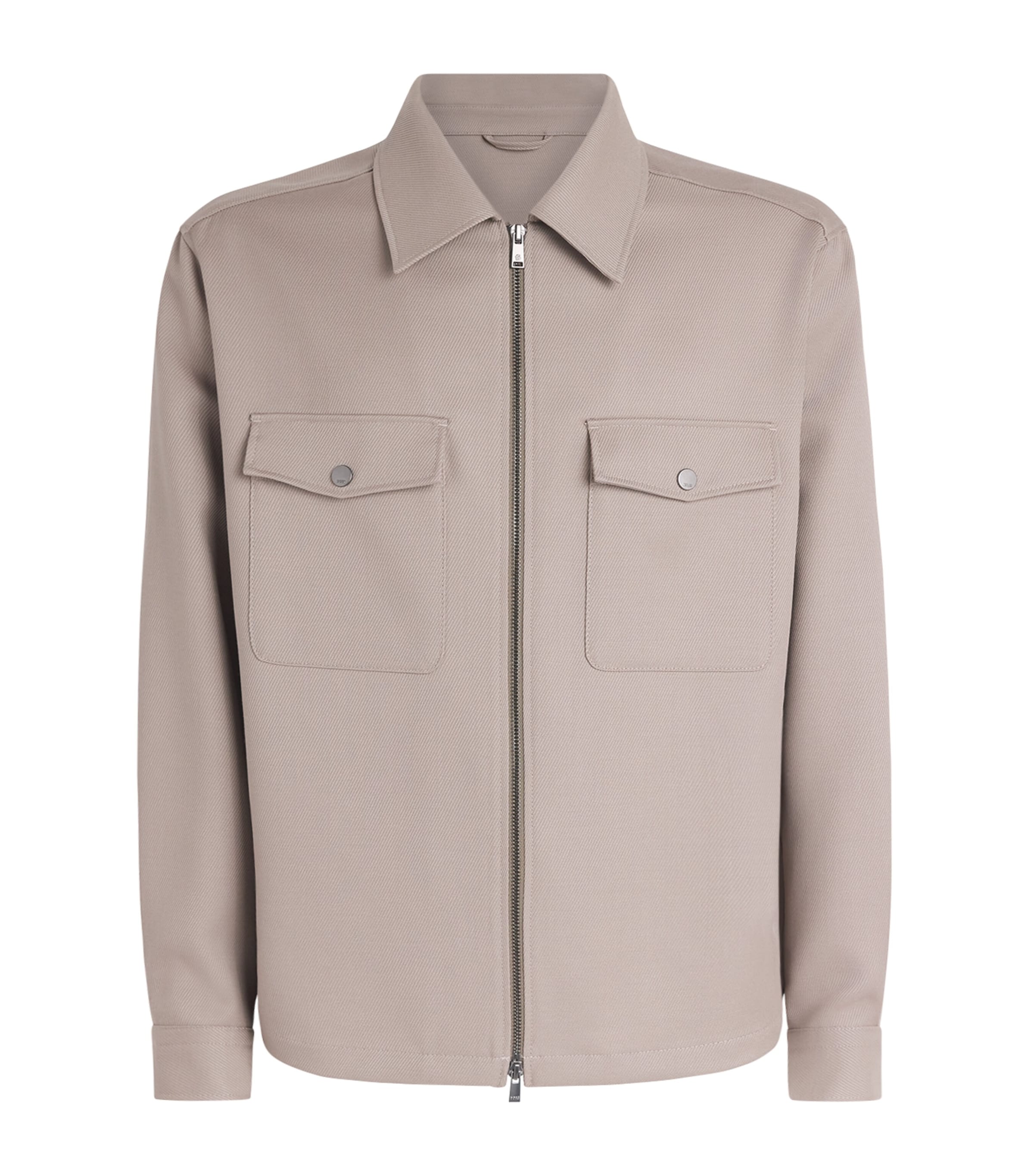 BOSS Mens Twill Carper Zip-Up Overshirt Open Brown