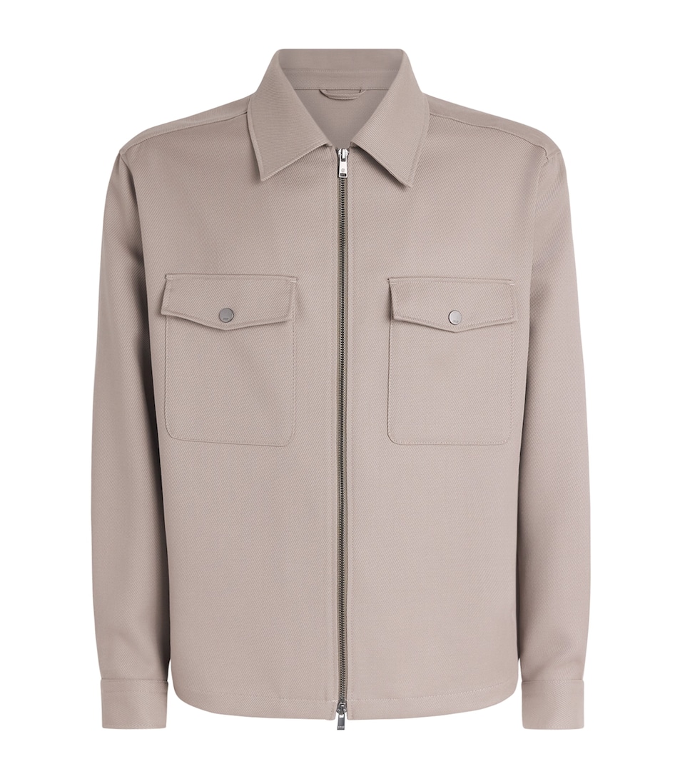 BOSS Mens Twill Carper Zip-Up Overshirt Open Brown