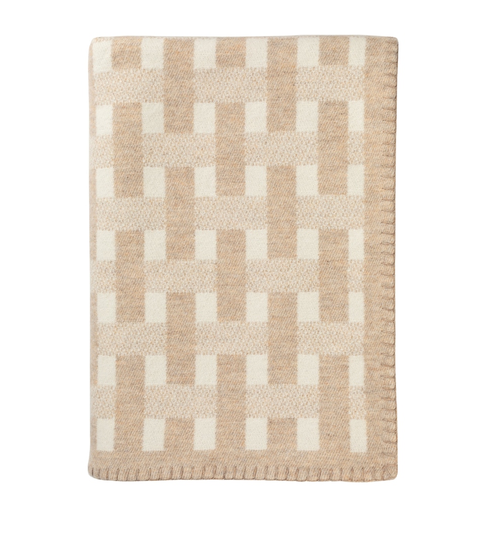 Johnstons Of Elgin Wool-Cashmere Basketweave Throw (190cm x 140cm) Oatmeal & White