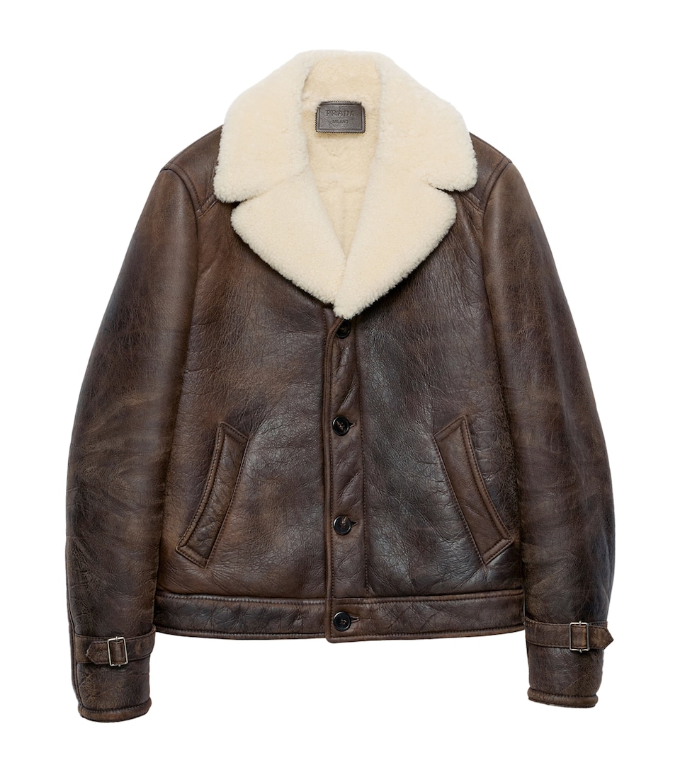 Prada Mens Shearling Aviator Jacket Brown
