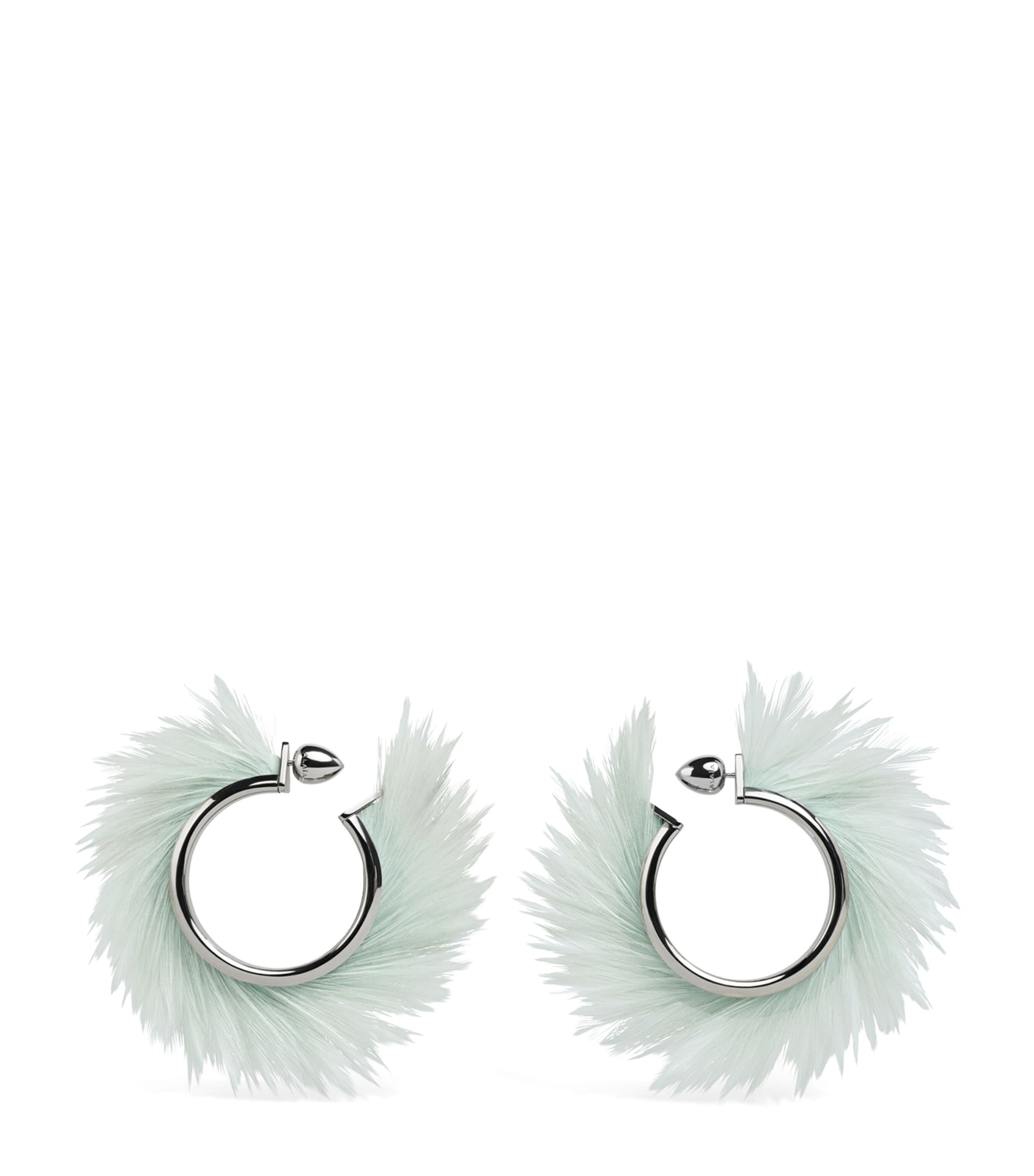 Alaïa Feather-Trim Hoop Earrings Noir