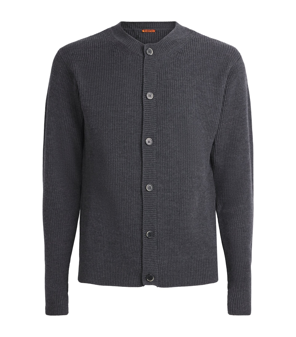 Barena Mens Virgin Wool Ribbed Cardigan Grigio