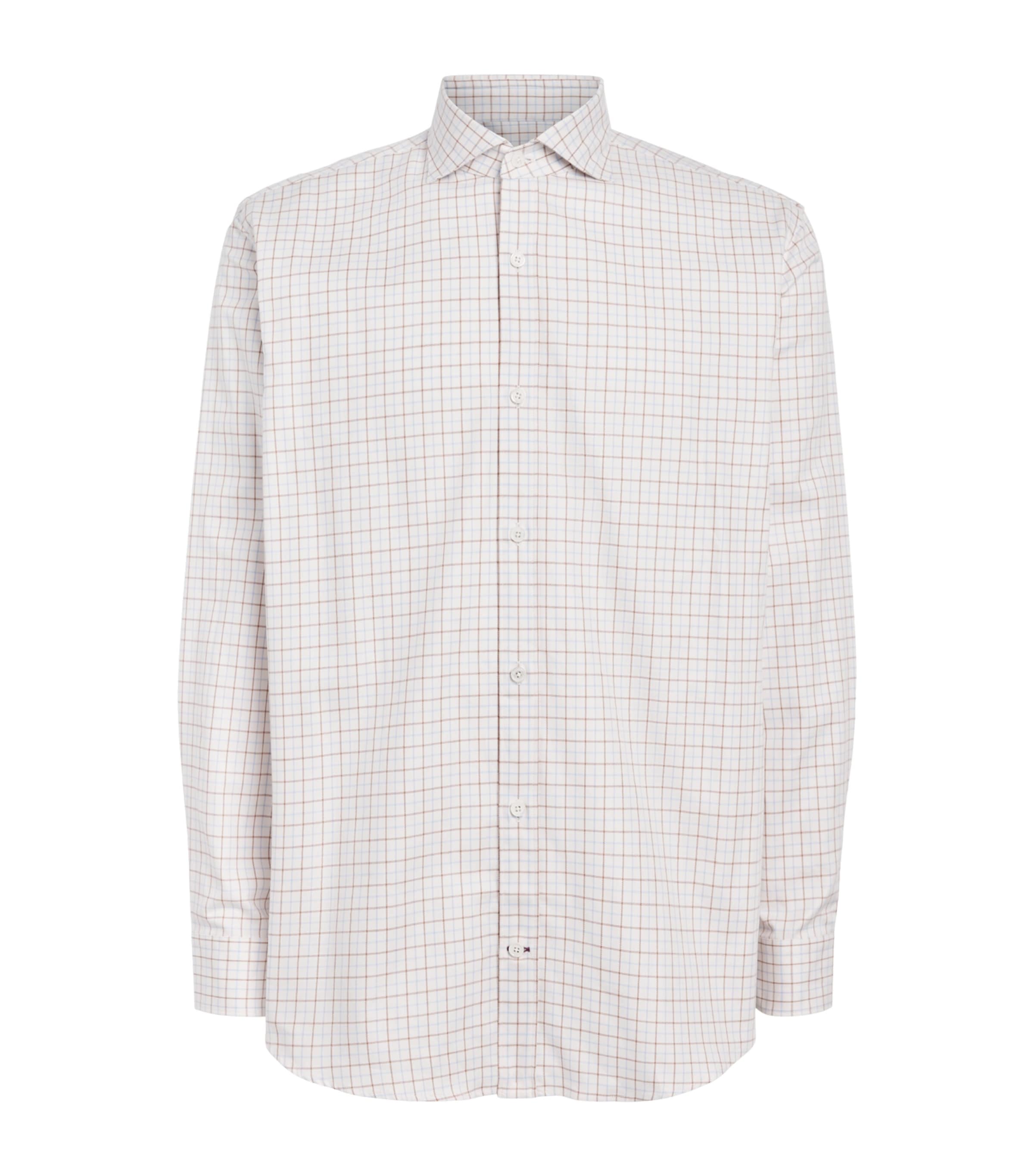 Purdey Mens Cotton Check Cutaway Collar Shirt Sky Blue