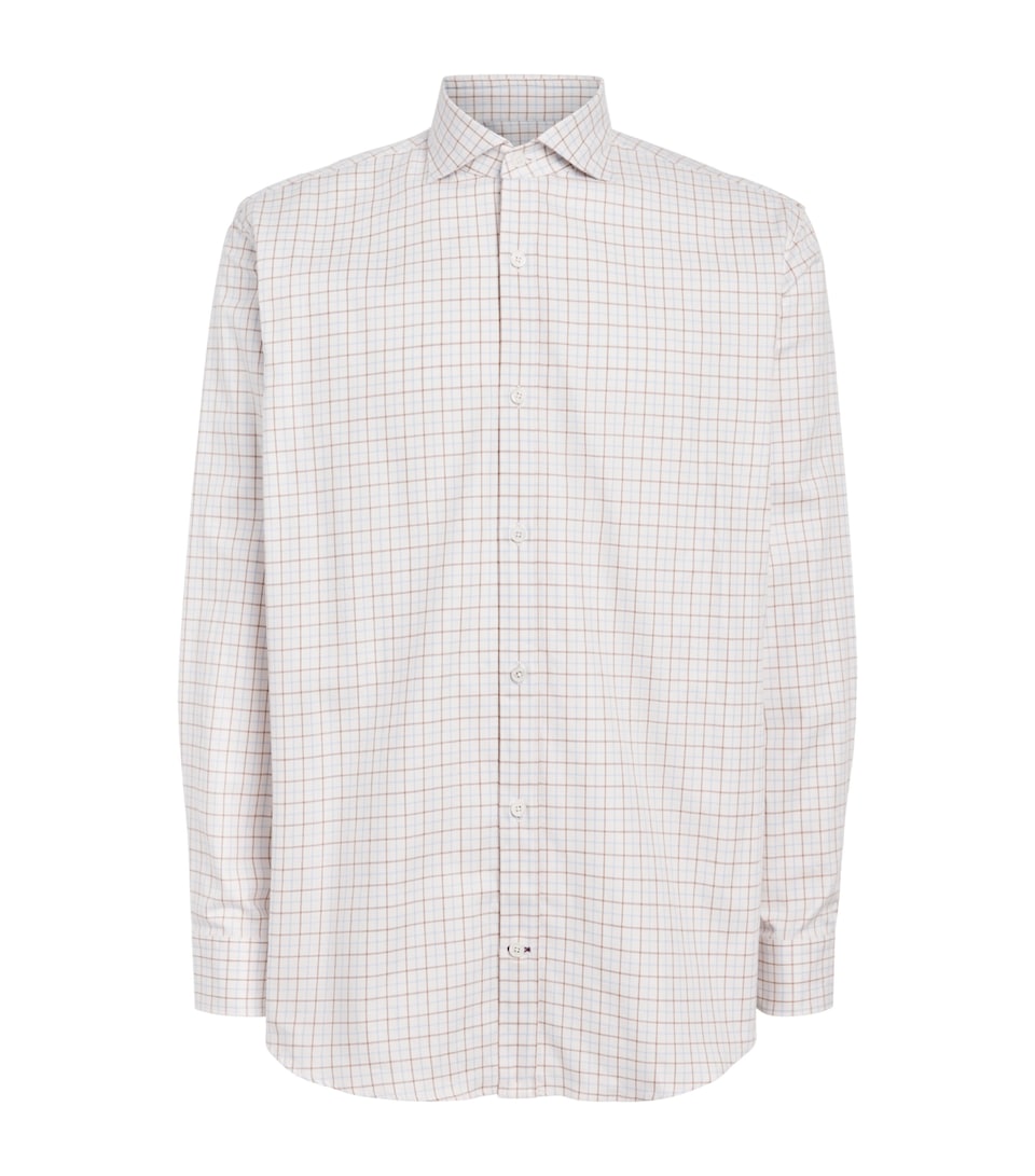 Purdey Mens Cotton Check Cutaway Collar Shirt Sky Blue