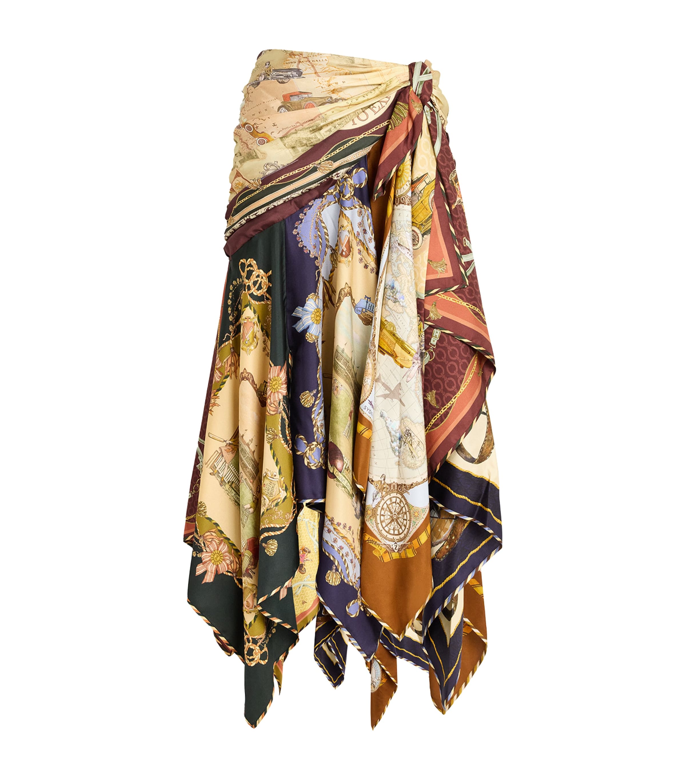 Zimmermann Womens Silk Valiant Draped Scarf Midi Skirt Spliced Scarves