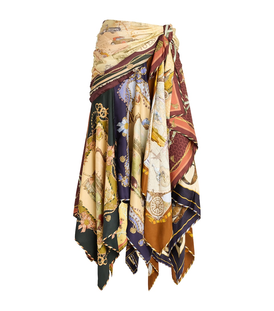 Zimmermann Womens Silk Valiant Draped Scarf Midi Skirt Spliced Scarves