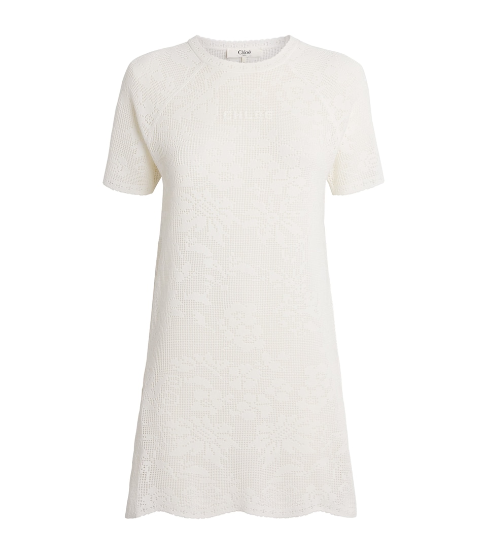Chloé Womens Pointelle Knit Mini Dress White