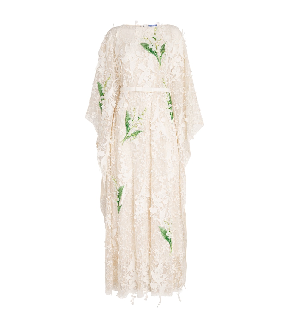 LEO LIN Womens Lace Embellished Willow Maxi Kaftan Dress Snow