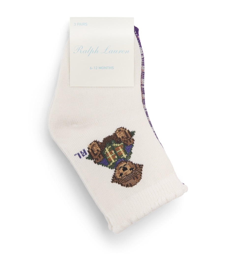 Ralph Lauren Kids Cotton-Bend Polo Bear Socks (Pack of 3) Ivory/ Purple/ Olive
