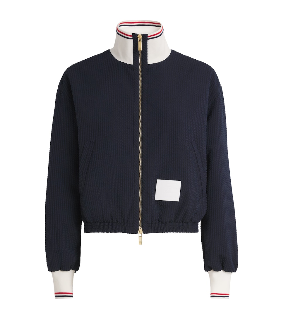 Thom Browne Womens Wool Seersucker Track Jacket Navy