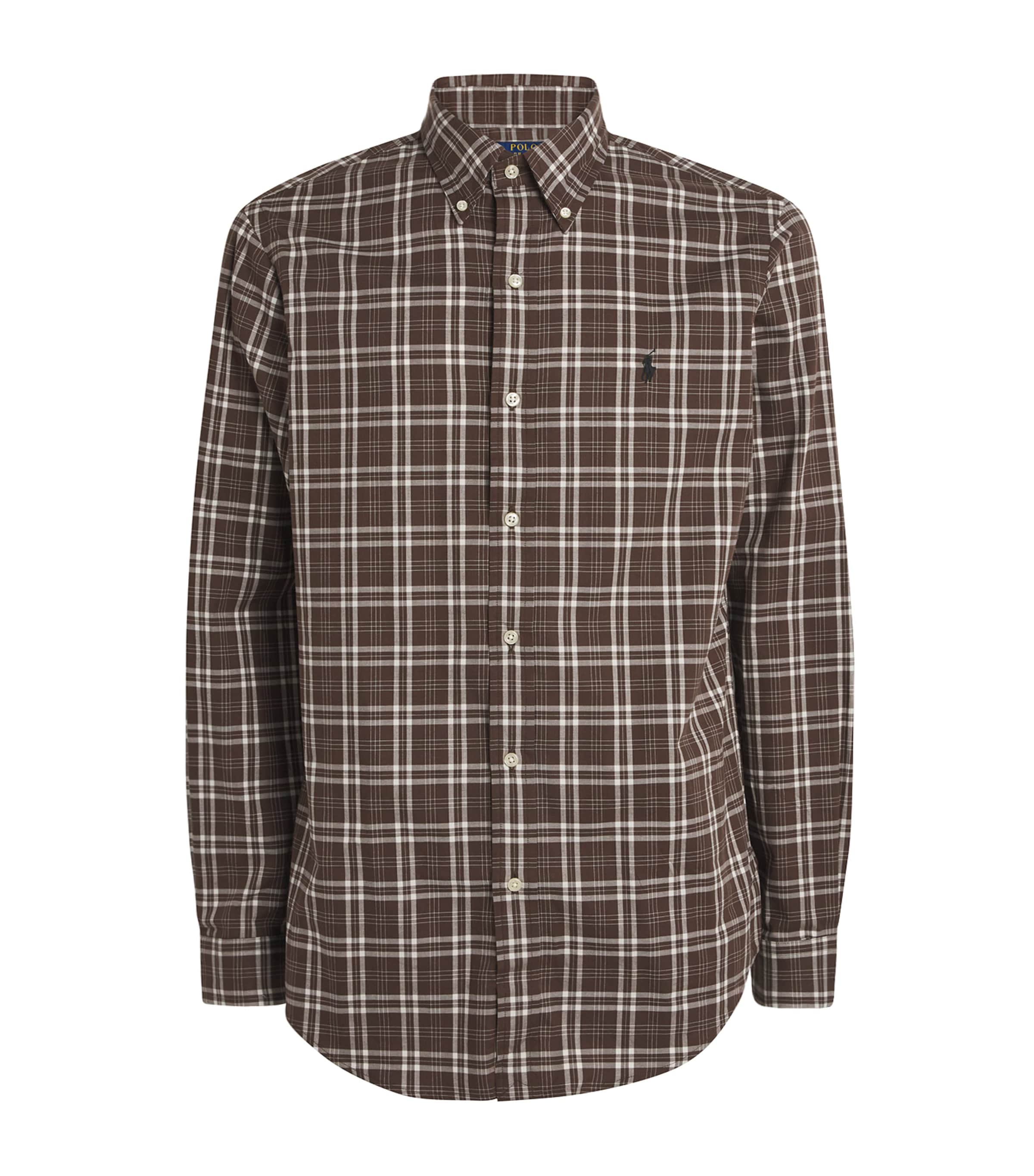 Polo Ralph Lauren Mens Cotton Flannel Check Custom Fit Shirt Natural