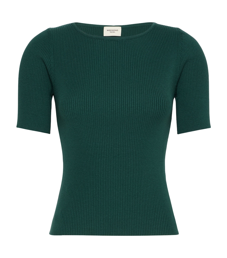 Weekend Max Mara Womens Ribbed Boat-Neck T-Shirt Green