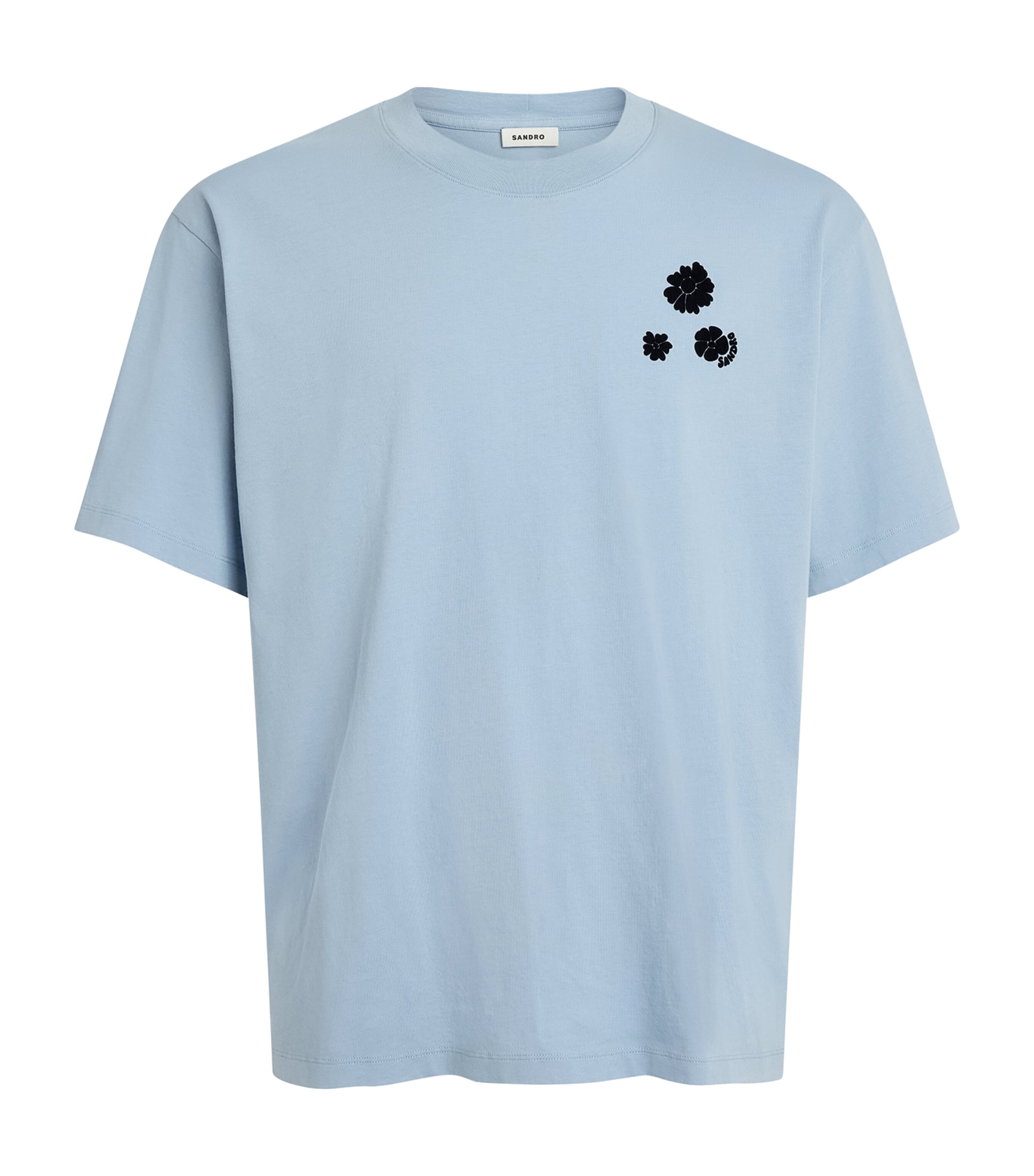 Sandro Paris Mens Cotton Flocked Floral T-Shirt Sky Blue