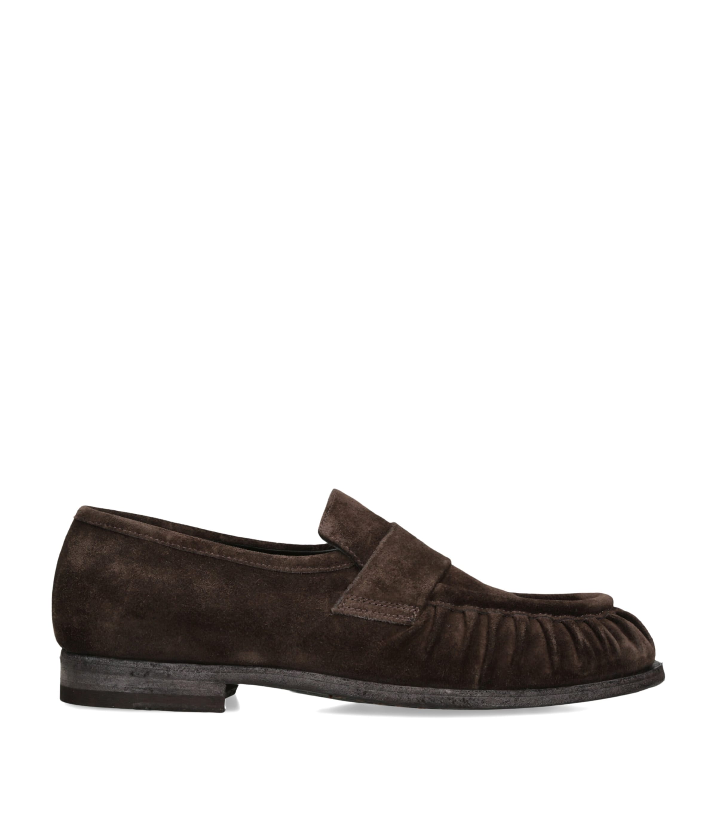 Officine Creative Suede Solitude Penny Loafers Dark Brown