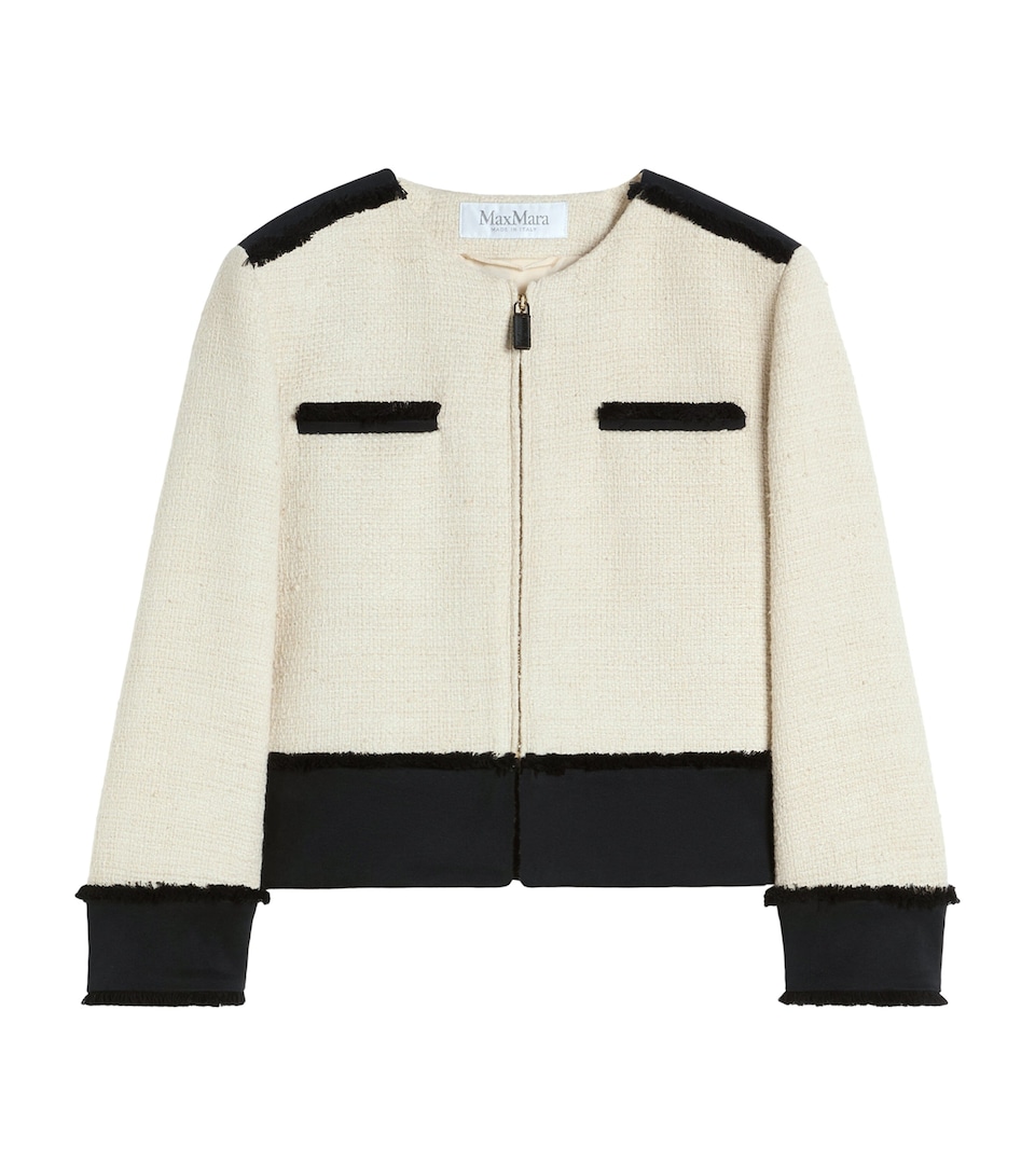 Max Mara Womens Cotton-Blend Basketweave Jacket Beige