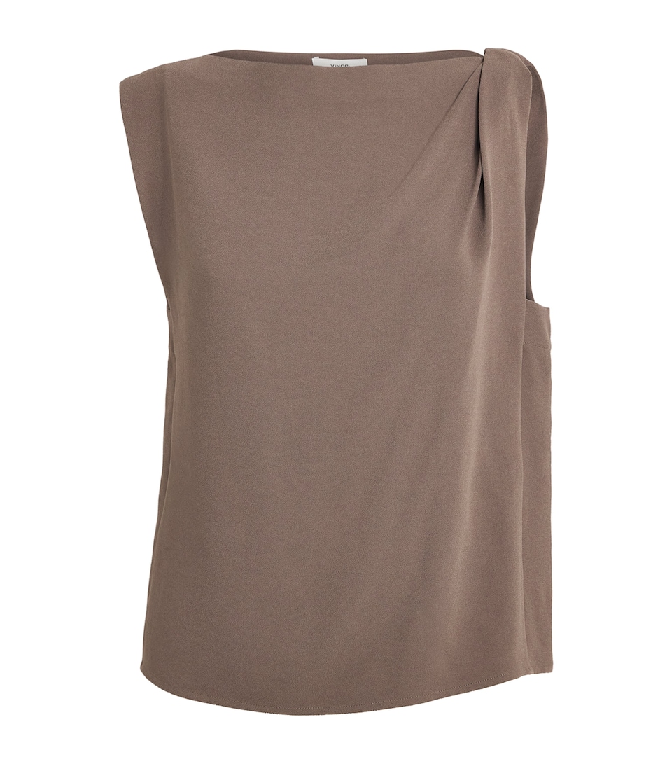 Vince Womens Crepe Draped-Shoulder Top Taupe Haze