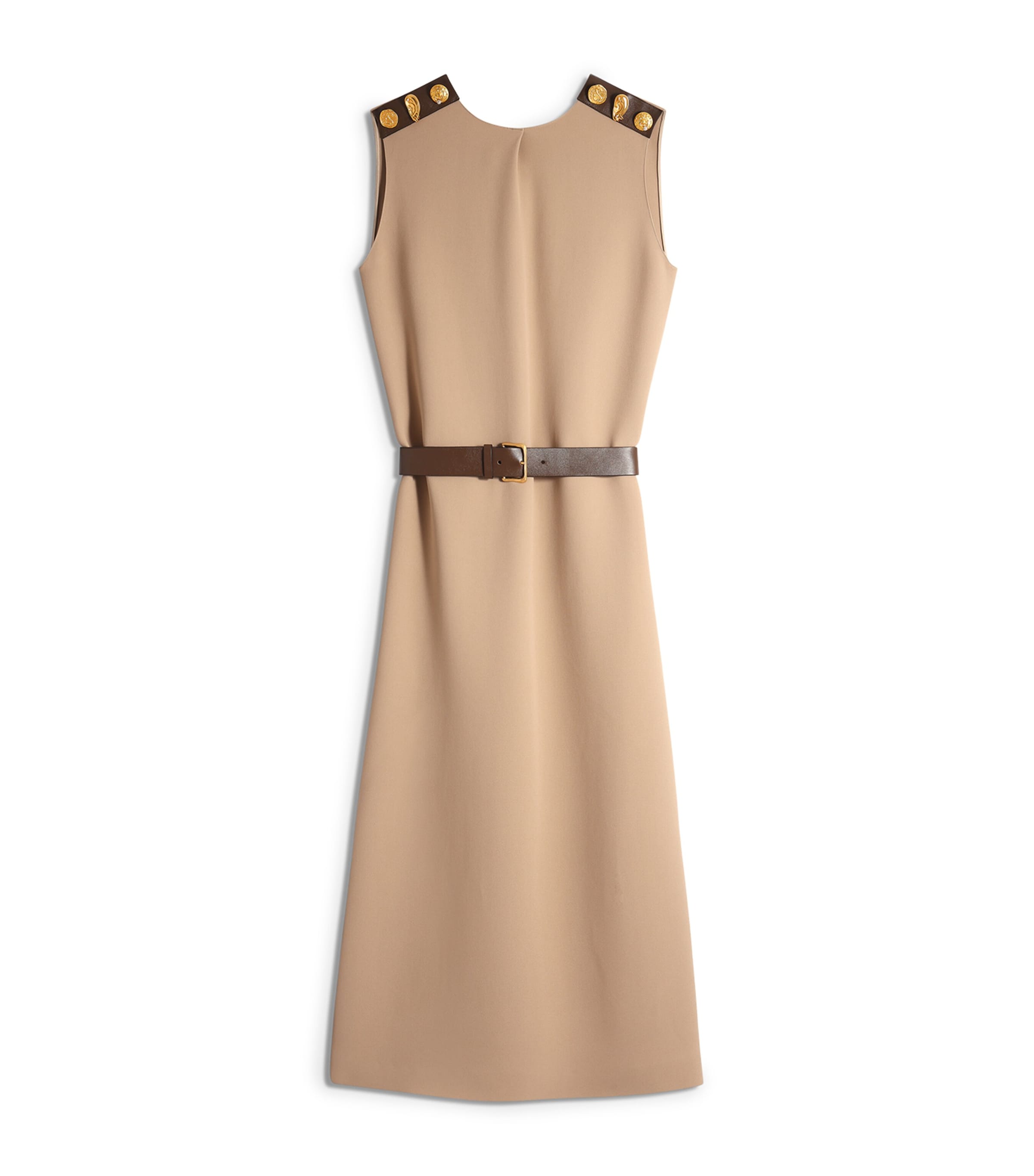 Crepe Leather-Trim Midi Dress