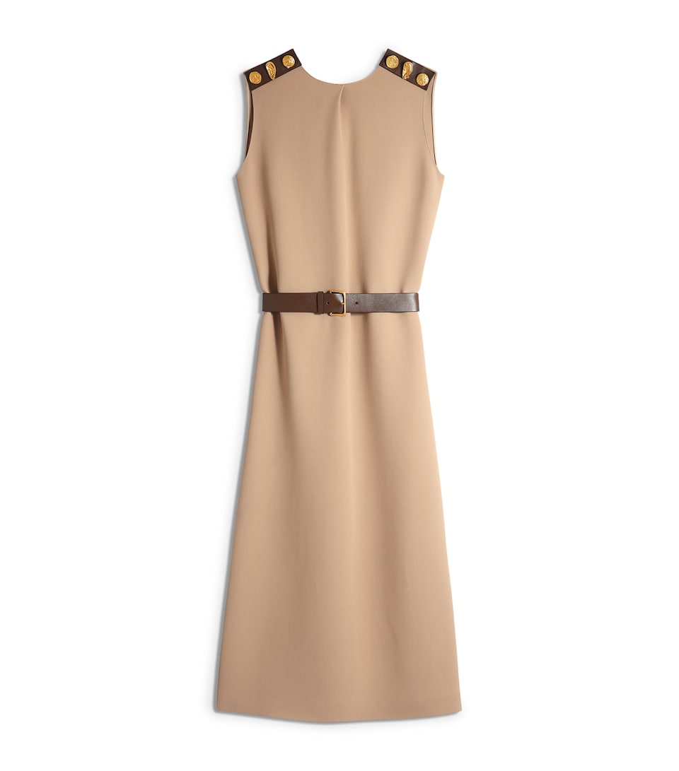 Crepe Leather-Trim Midi Dress