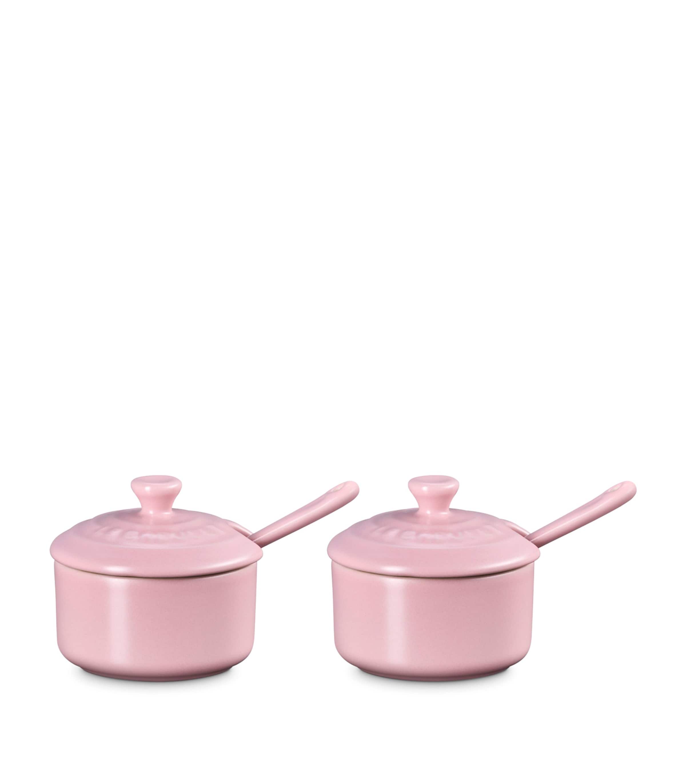 Le Creuset Stoneware Serenity Condiment Pots with Spoons (Set of 2) Pink