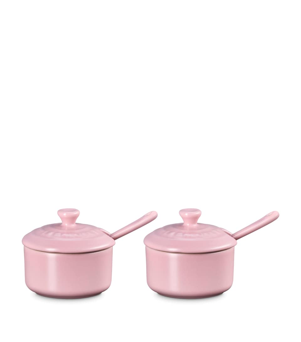 Le Creuset Stoneware Serenity Condiment Pots with Spoons (Set of 2) Pink