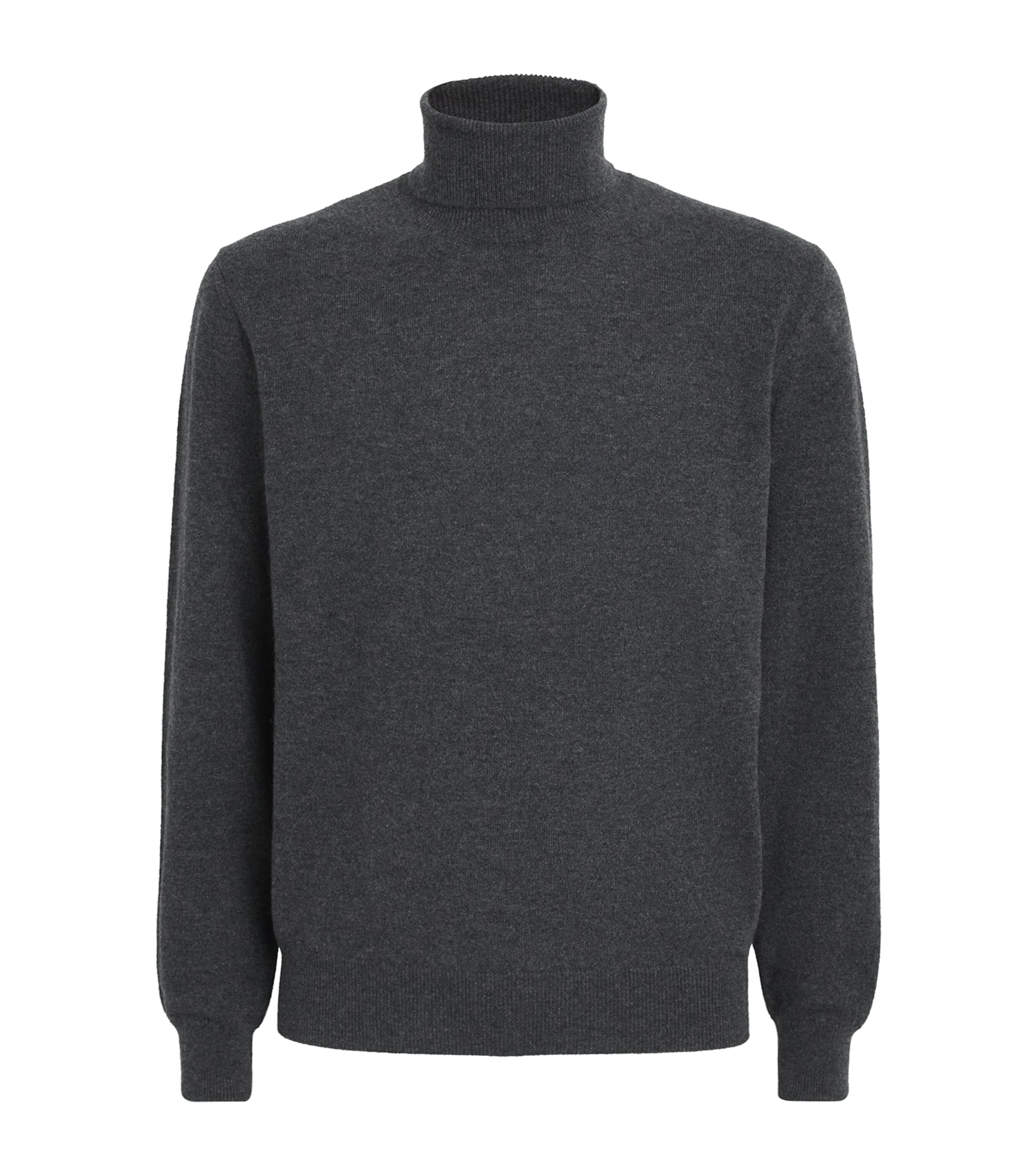 Corneliani Mens Cashmere Rollneck Sweater Grey Melange Drk