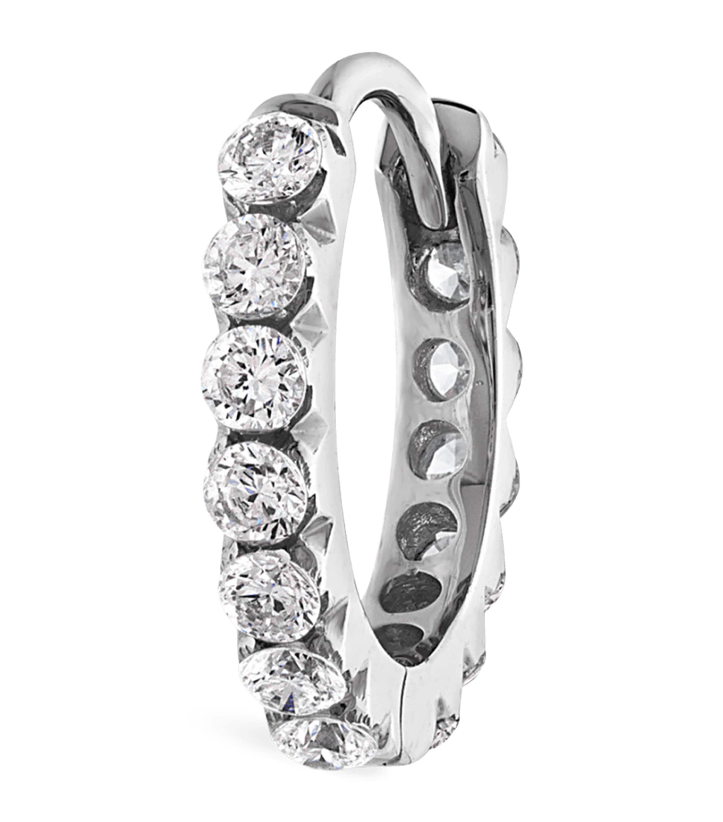 White Gold Invisible Set Diamond Eternity Hoop Earring (8mm)