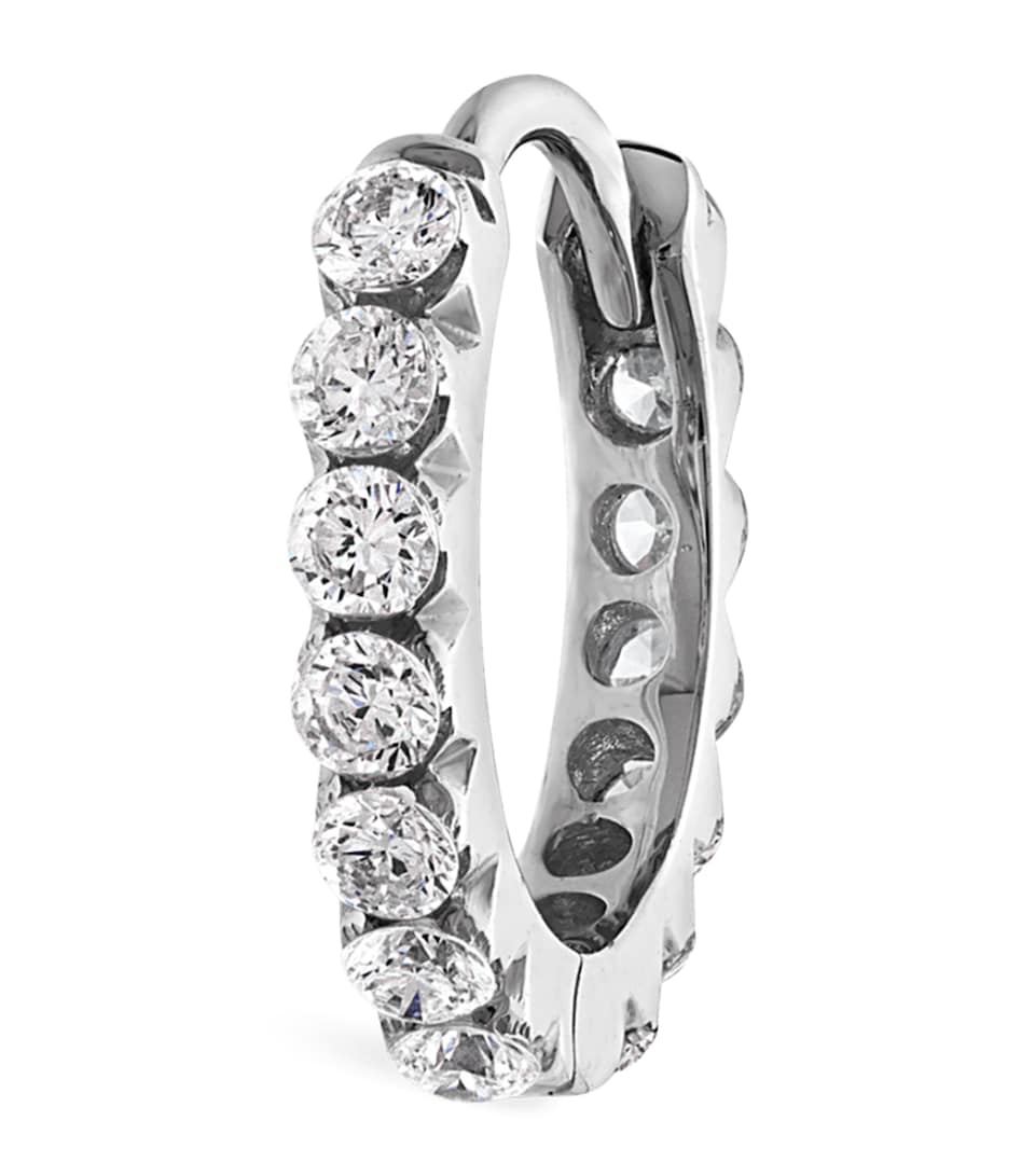 White Gold Invisible Set Diamond Eternity Hoop Earring (8mm)