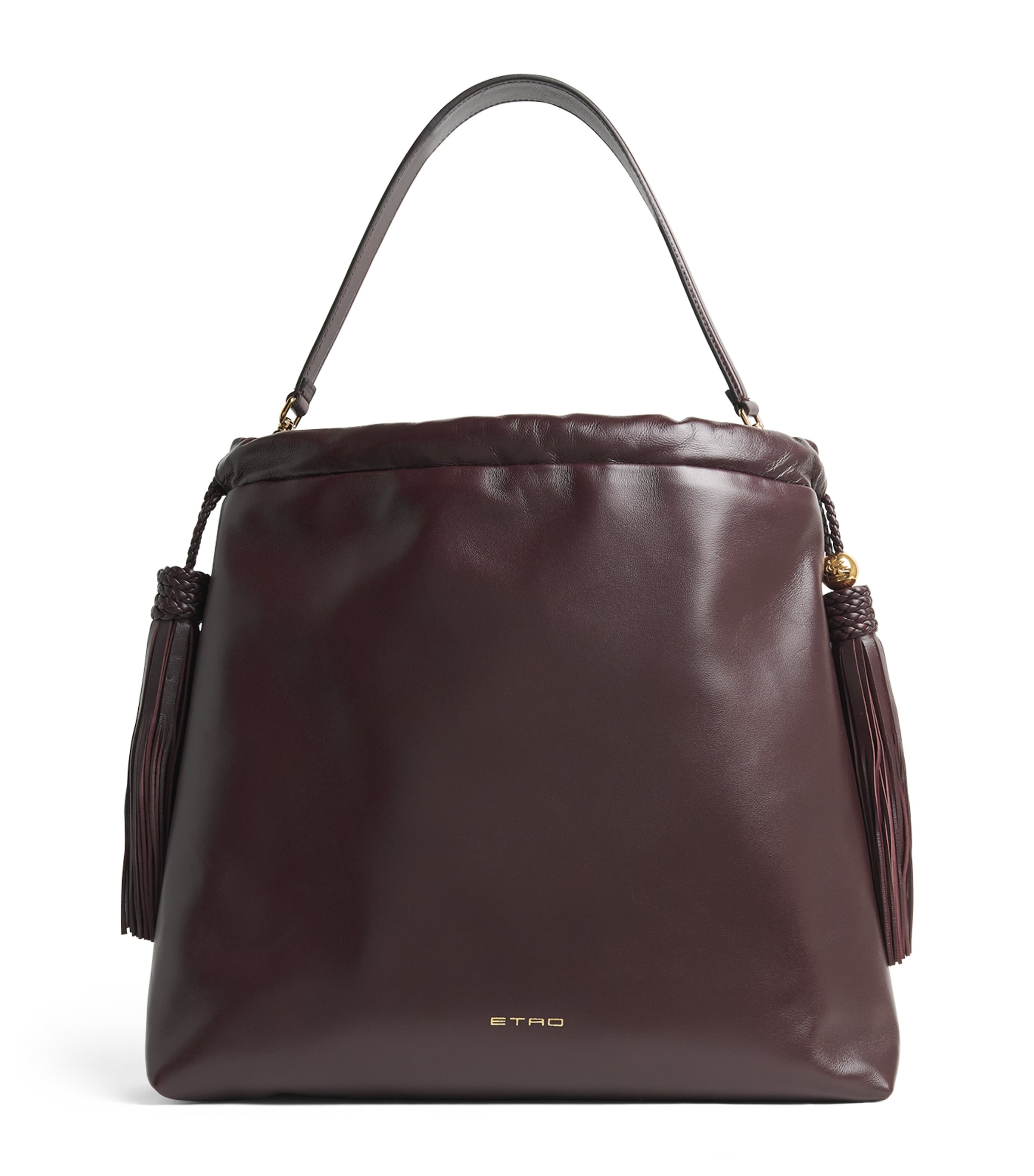 Etro Leather Tassel Shoulder Bag Plum
