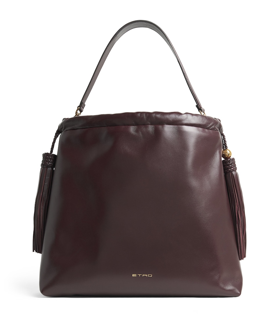 Etro Leather Tassel Shoulder Bag Plum
