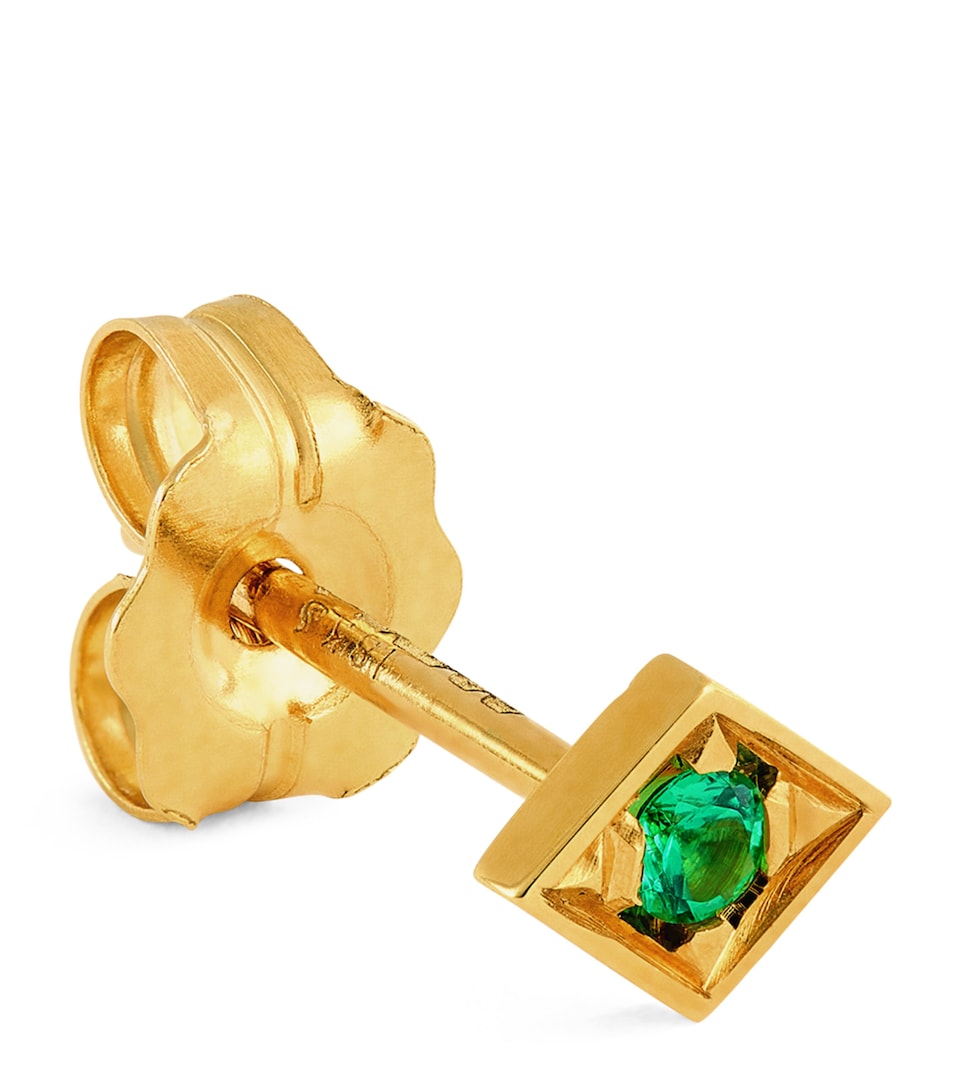 Yellow Gold and Emerald Lone Burst Single Stud Earring