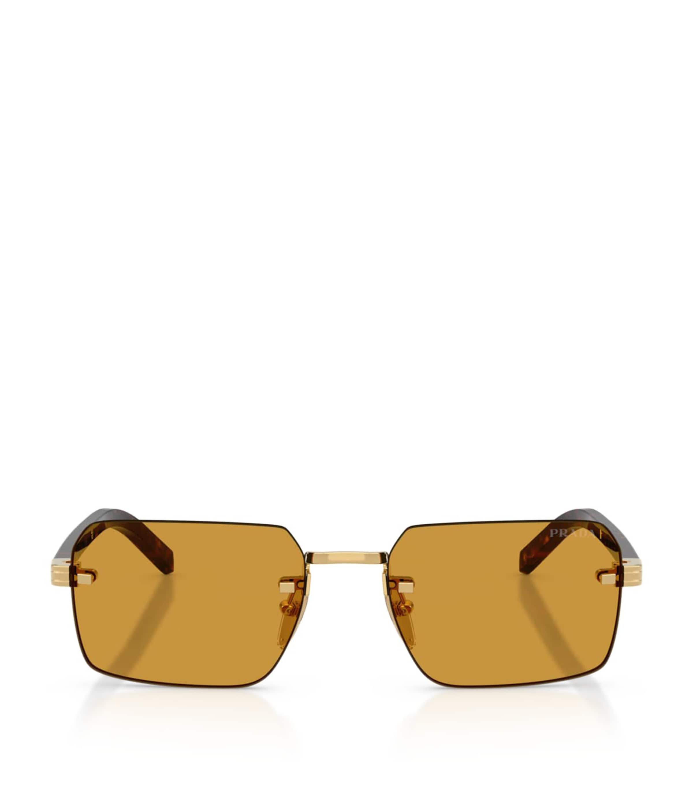 Prada Rimless Rectangle Sunglasses Gold