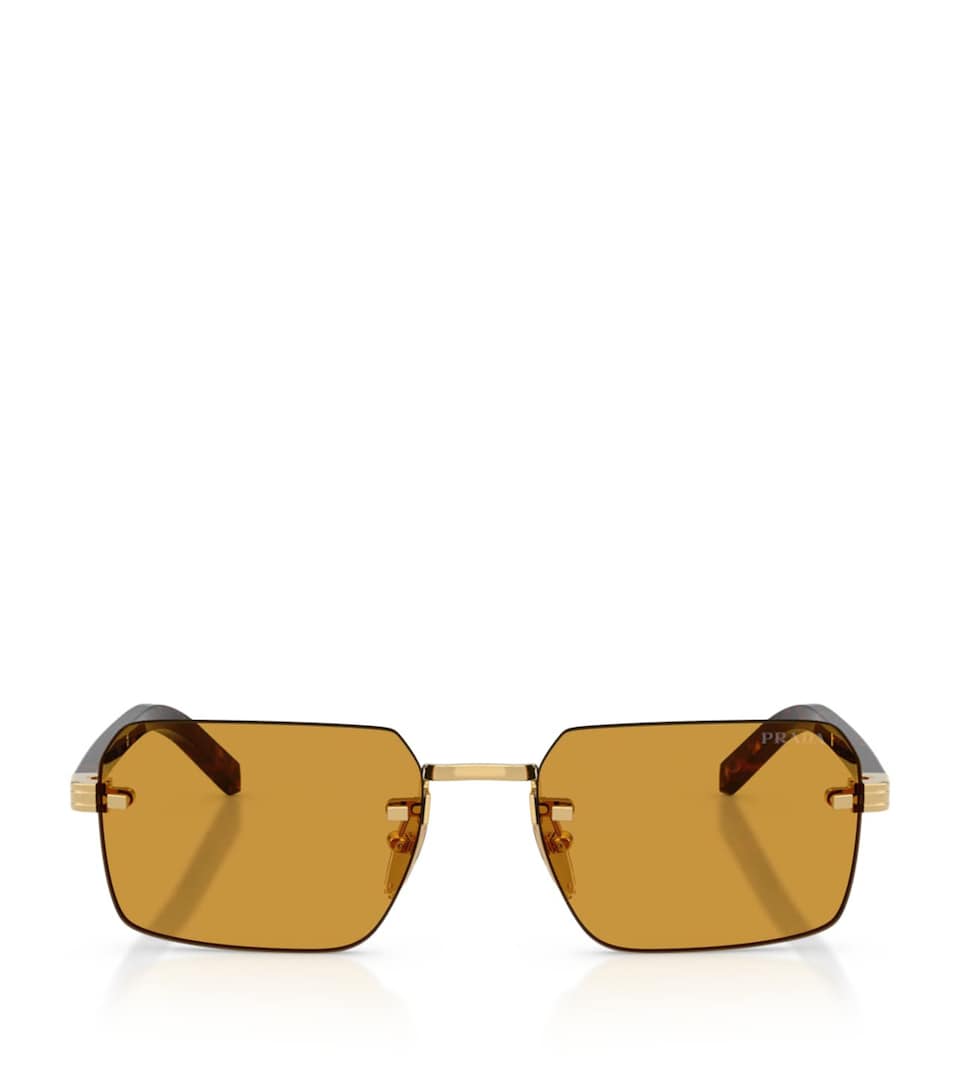 Prada Rimless Rectangle Sunglasses Gold