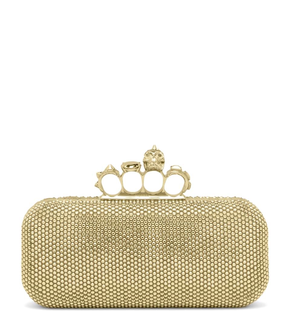 McQueen Long Crystal-Embellished Knuckle Clutch Bag