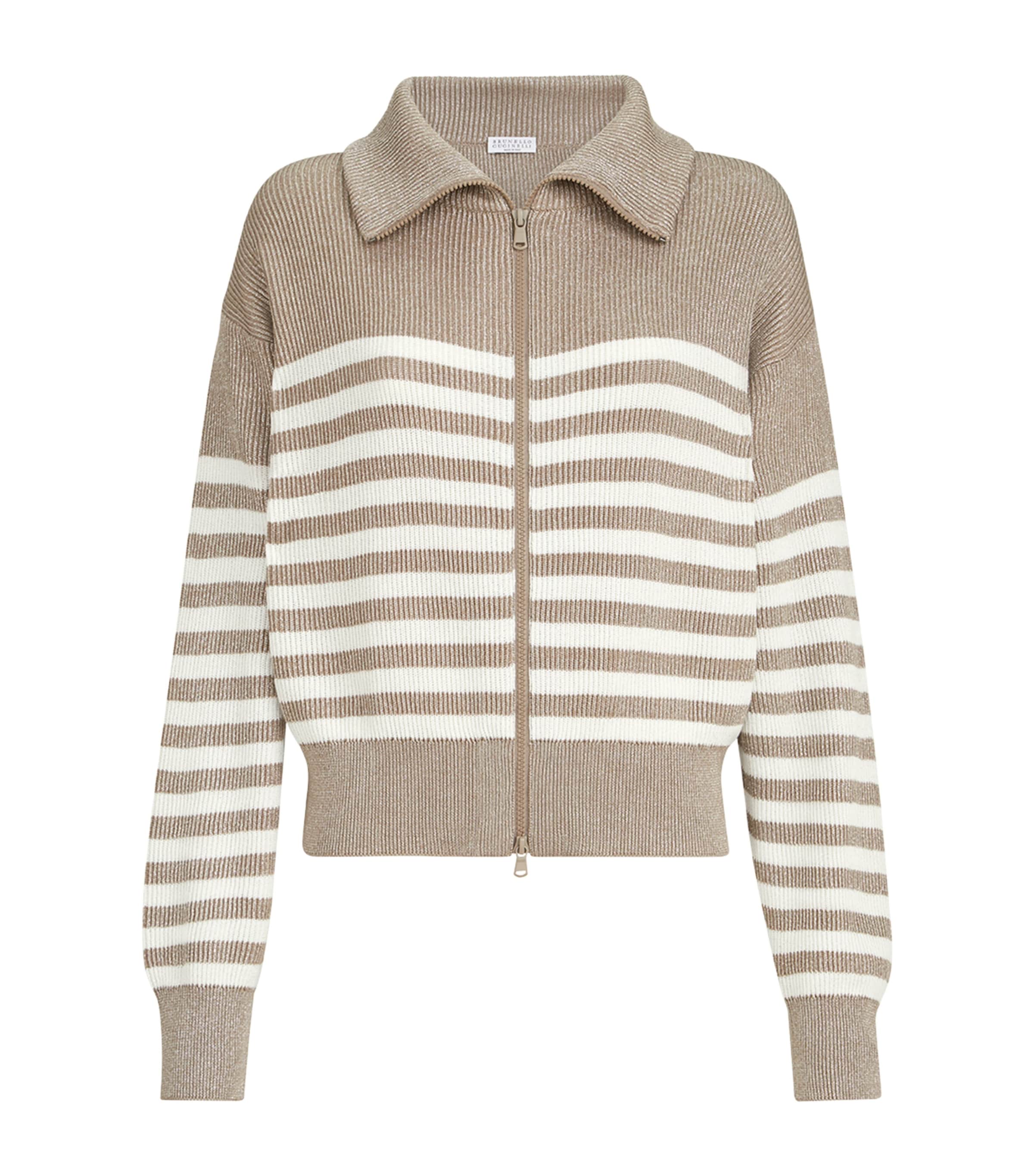 Brunello Cucinelli Womens Rib-Knit Stripe Cardigan