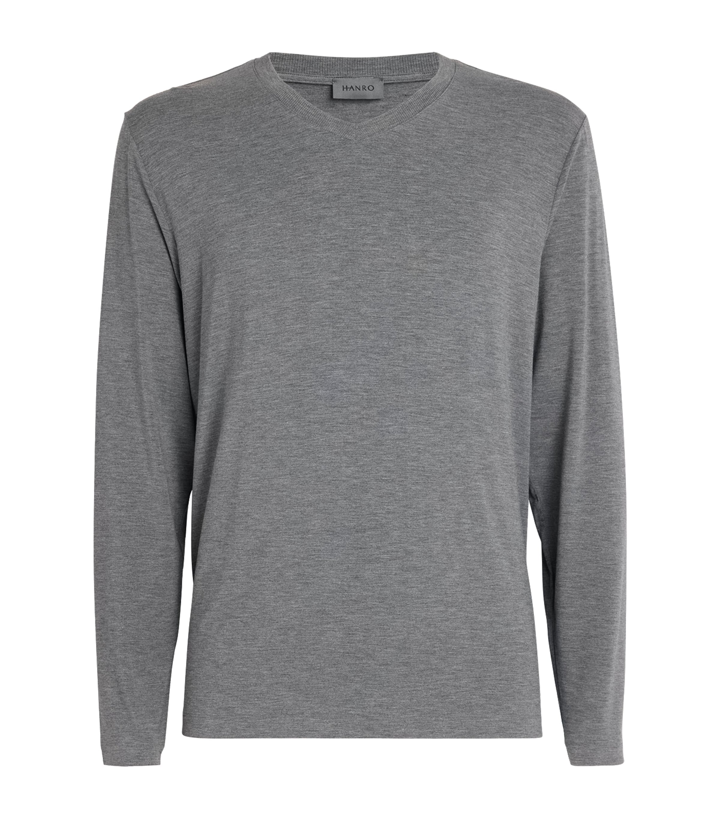 Hanro Mens Casuals V-Neck T-Shirt Stone Melange