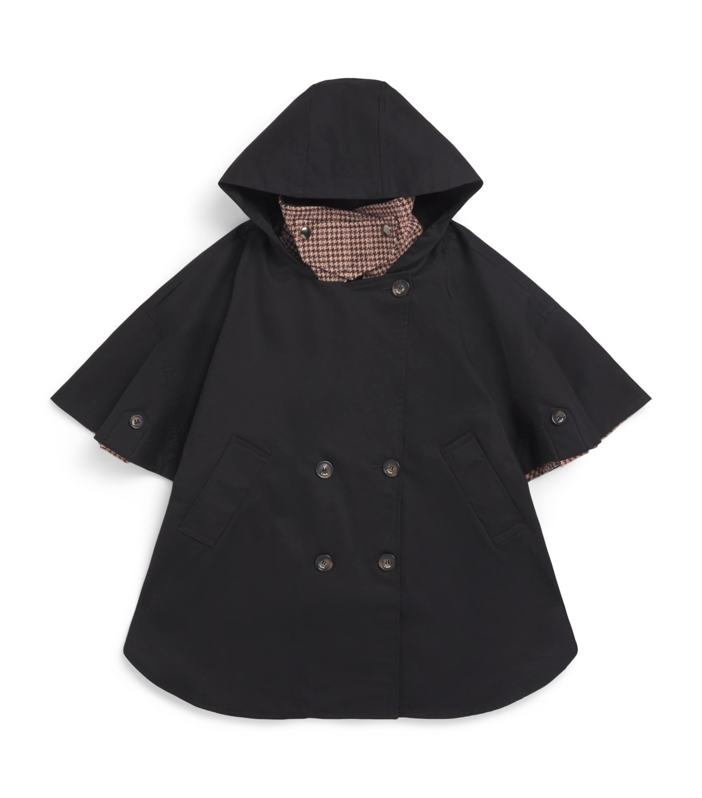 Chloé Kids Houndstooth-Trim Cape (4-14 Years) Black