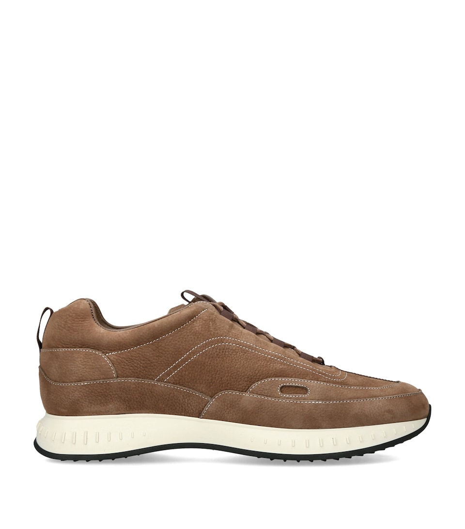 John Lobb Nubuck Leather Stream Elastic Sneakers Mid Brown