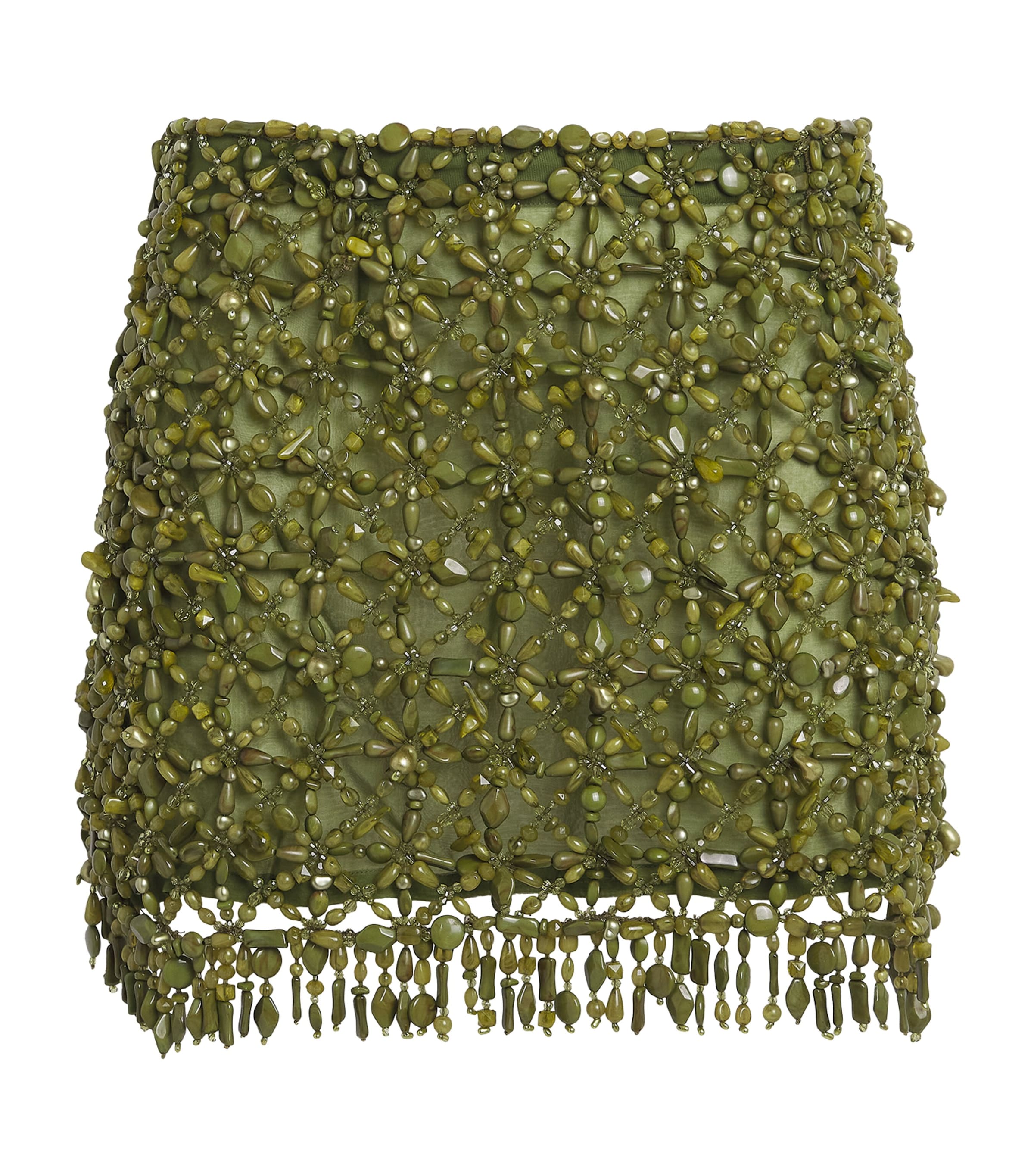 Cult Gaia Womens Silk Embellished Idalia Mini Skirt Deep Pasture