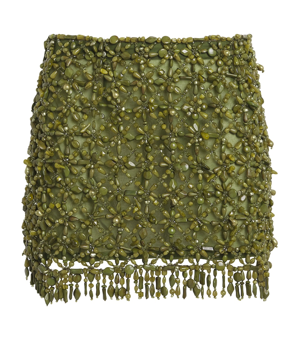 Cult Gaia Womens Silk Embellished Idalia Mini Skirt Deep Pasture