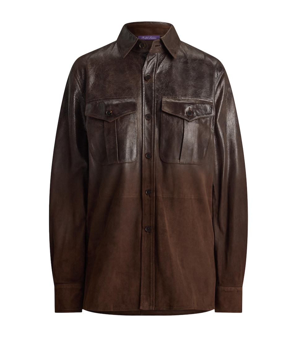 Ralph Lauren Collection Womens Suede Landry Shirt Luggage Brown