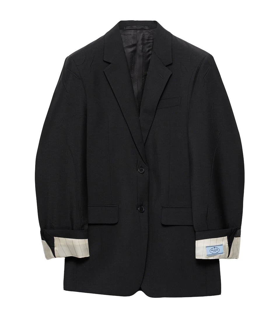 Prada Womens Virgin Wool-Mohair Cuff-Detail Blazer Black