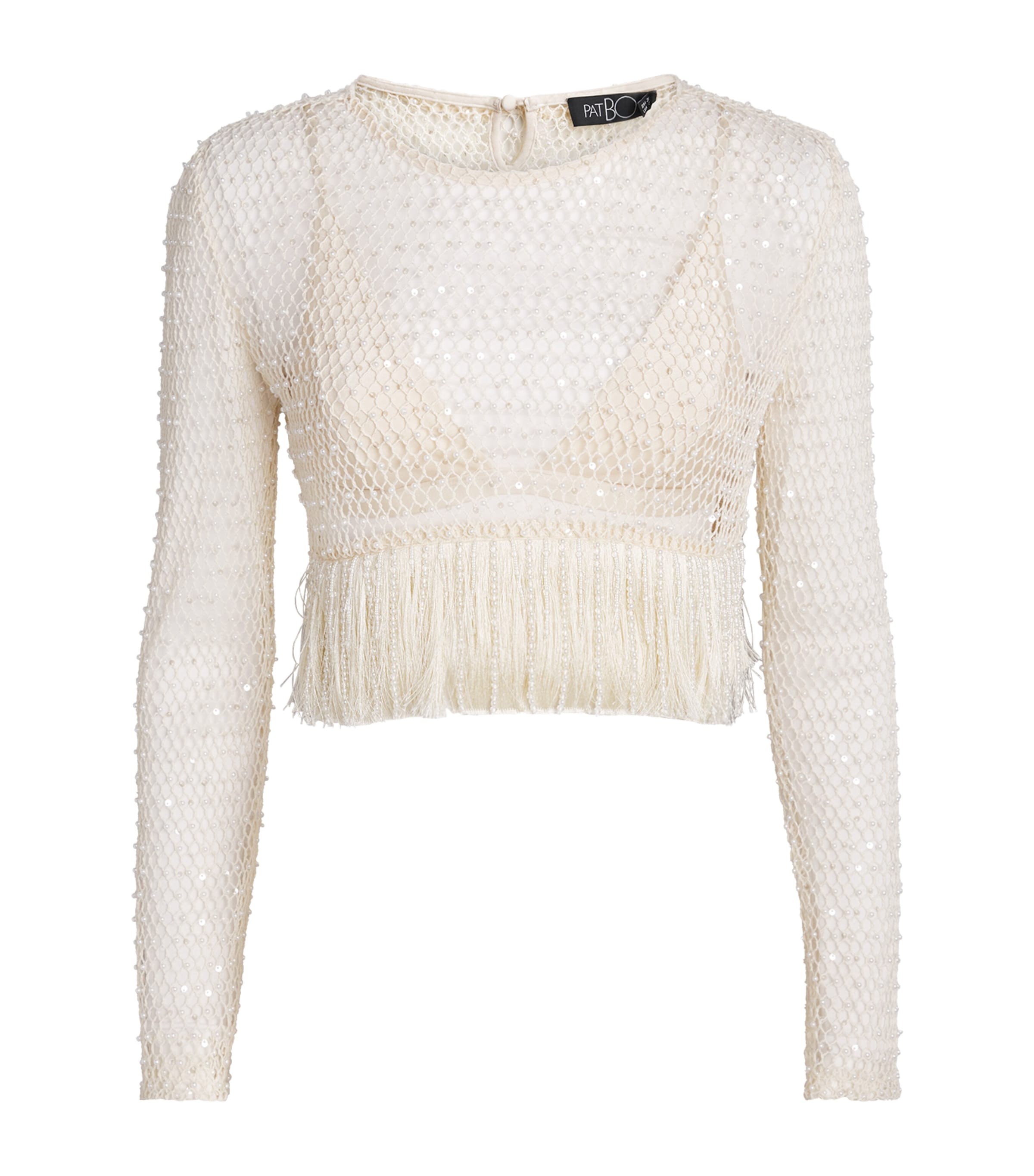 PatBO Womens Crochet Pearl-Embellished Bloom Blouse Beige