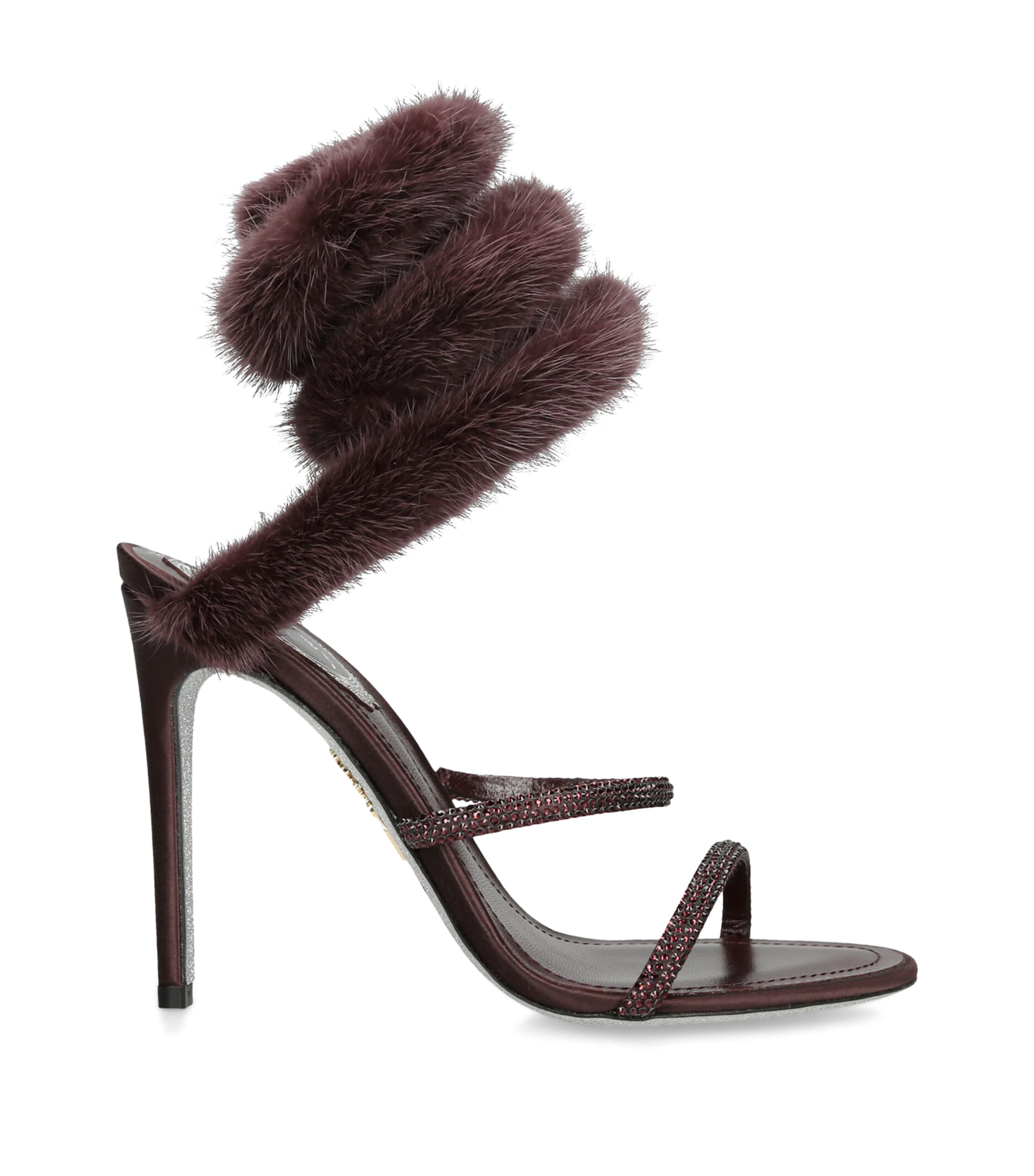 René Caovilla Fur-Trim Cleo Sandals 105 Wine Comb