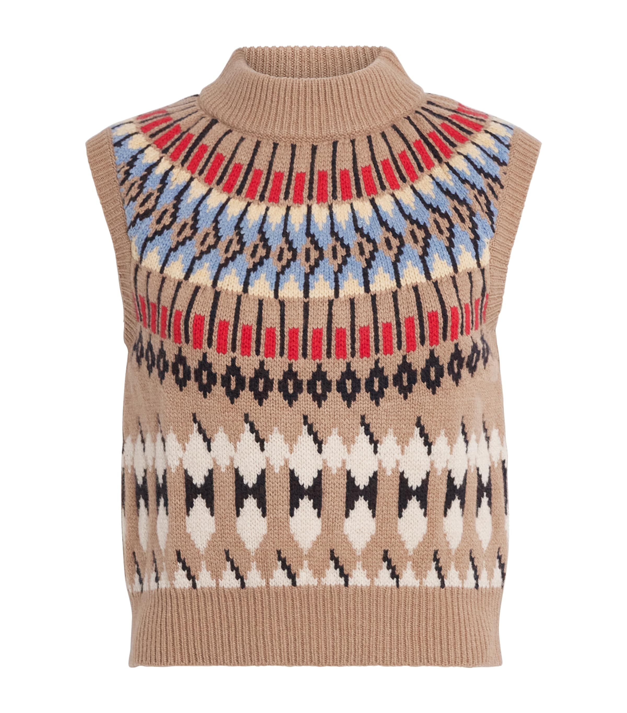 Polo Ralph Lauren Womens Wool-Cashmere Fair Isle Sweater Vest Camel Multi