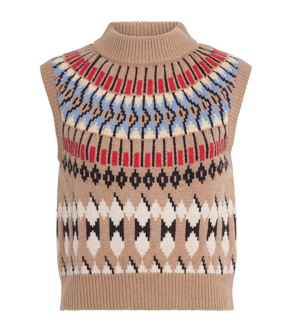 Polo Ralph Lauren Womens Wool-Cashmere Fair Isle Sweater Vest Camel Multi