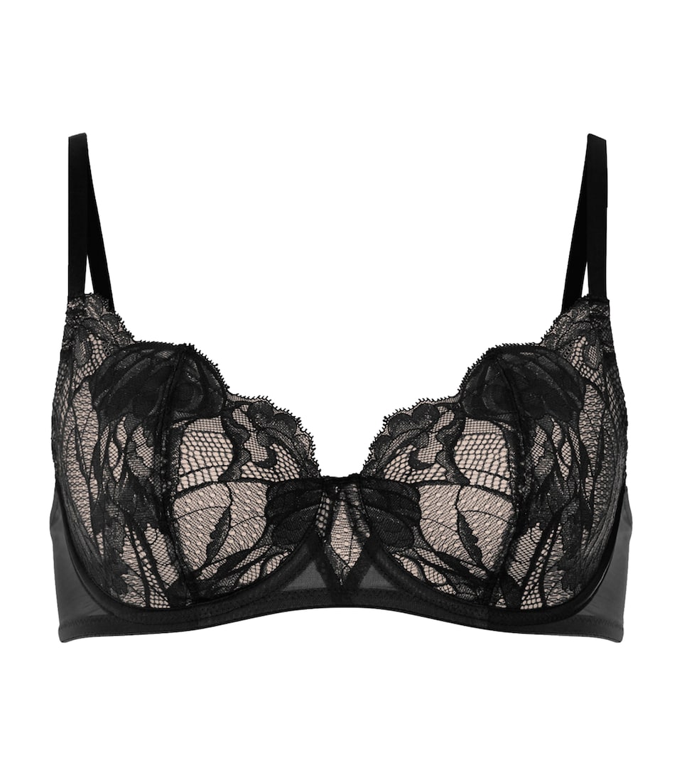 Hanro Womens Lace Lysia Underwire Bra Black
