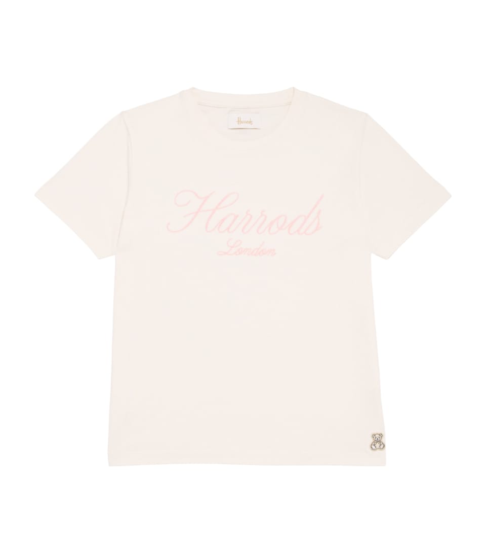 Harrods Cotton Jersey Embroidered T-Shirt Ivory