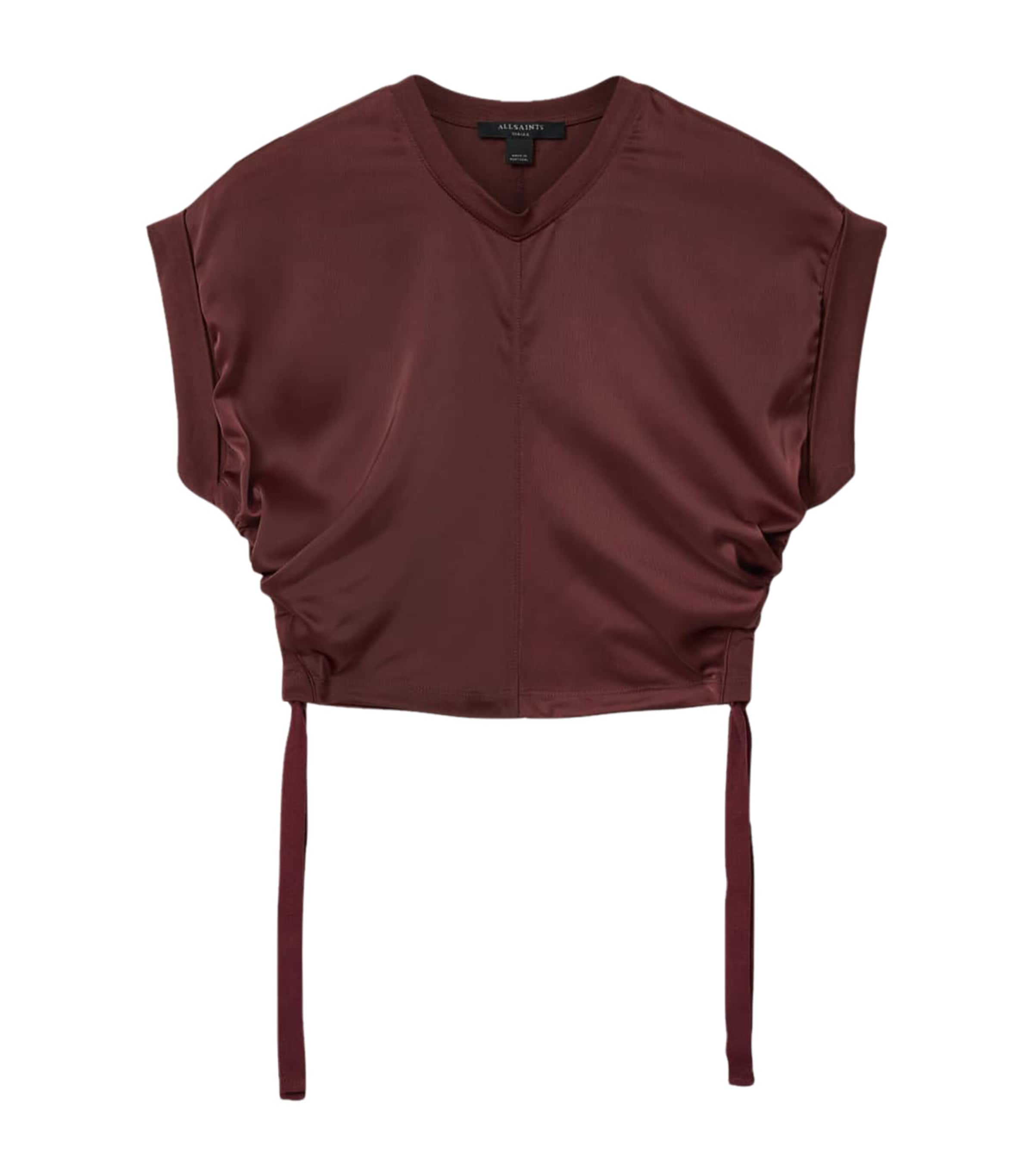 AllSaints Womens Satin Mira T-Shirt Burnt Red