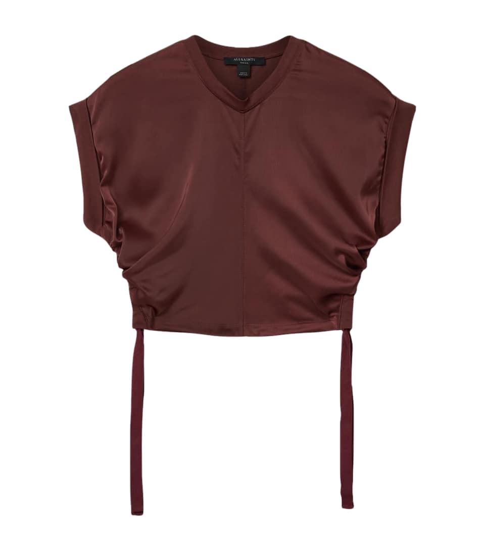 AllSaints Womens Satin Mira T-Shirt Burnt Red